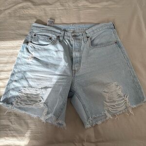 Levi's Light Blue Distressed Denim Shorts - Women